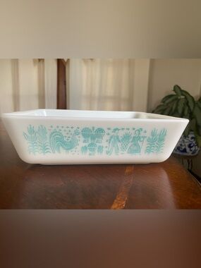 Vintage PYREX Butterprint Turquoise Large Refrigerator Dish 0503 without Lid